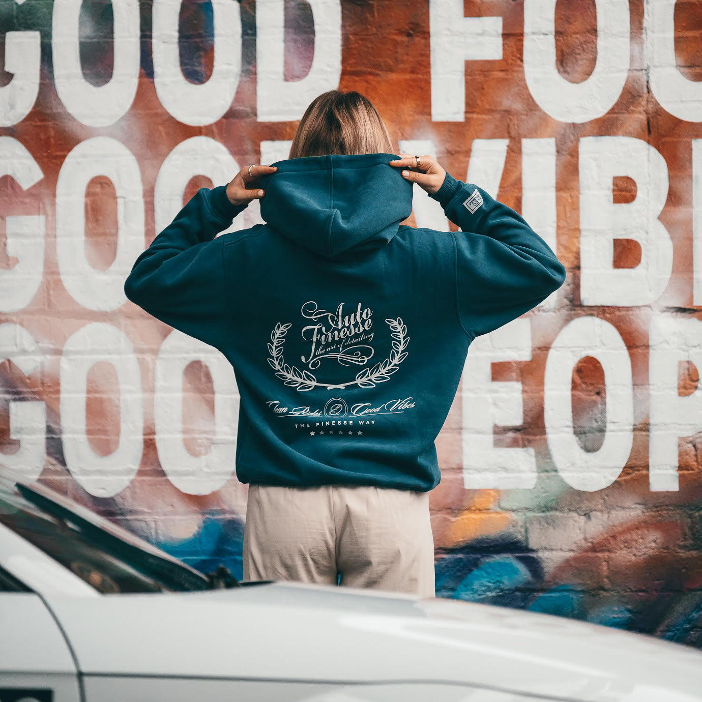 Clean Rides And Good Vibes Hoodie_ Woman Wearing_ Back