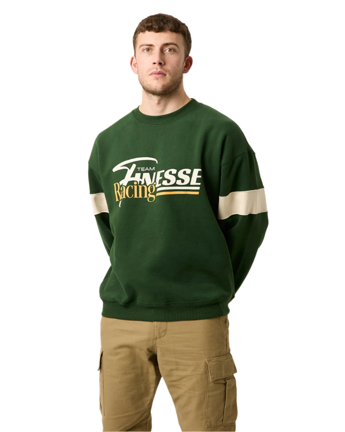 Man Wearing Finesse Racing Crew Neck