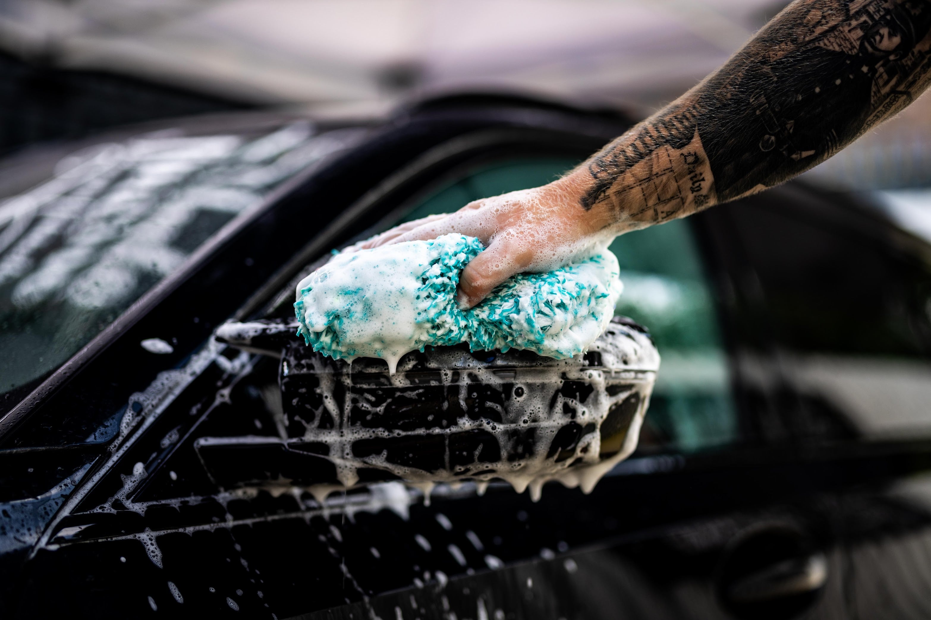 Washing Car with Plush Wash Pad