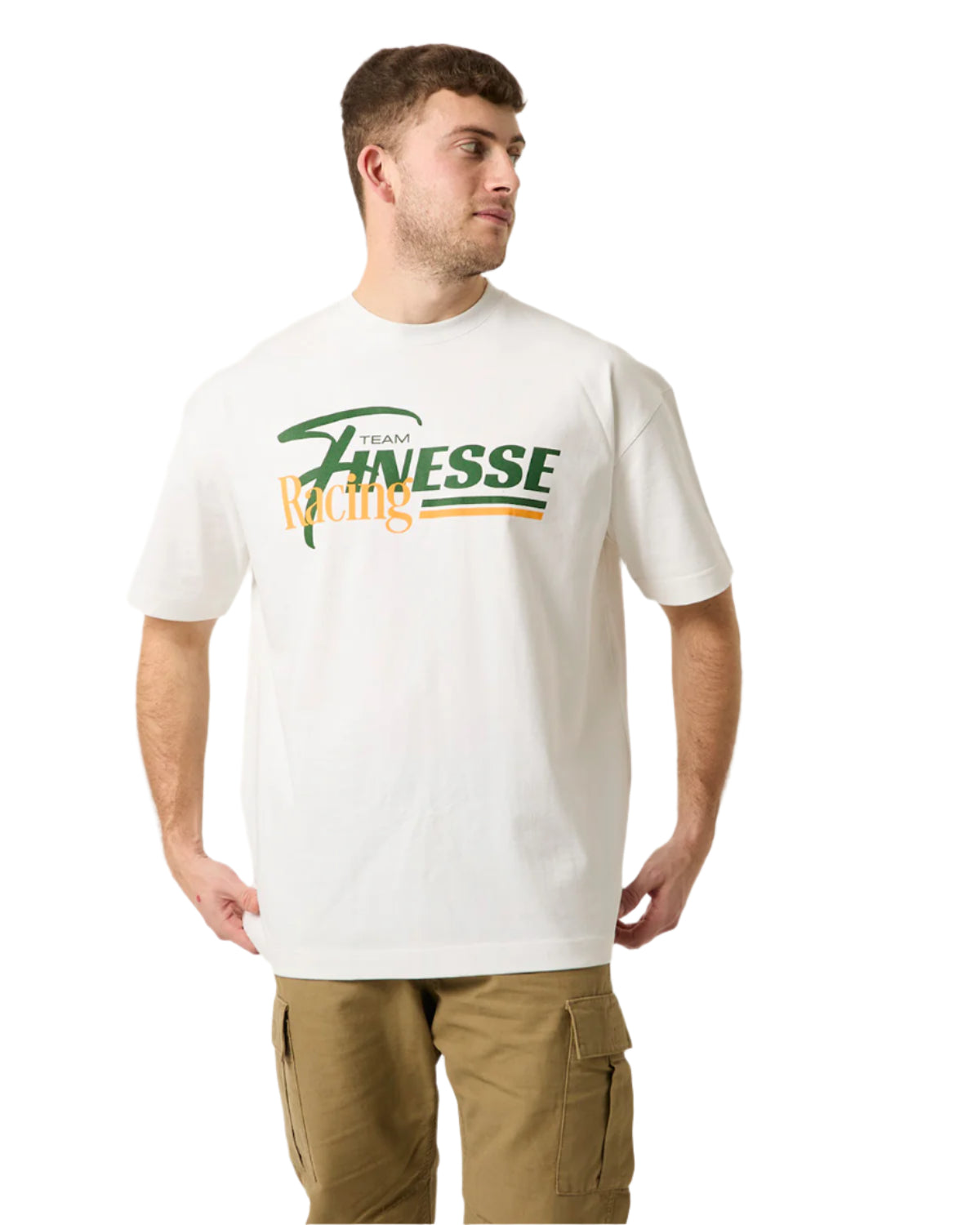 Man Wearing Retro Team Finesse Racing T-Shirt